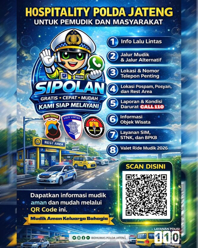 
					Polri Persiapkan Valet Motor Gratis dan Inovasi Berbasis AI Polda Jateng untuk Permudah Pelayanan Pemudik di Operasi Ketupat Candi 2026