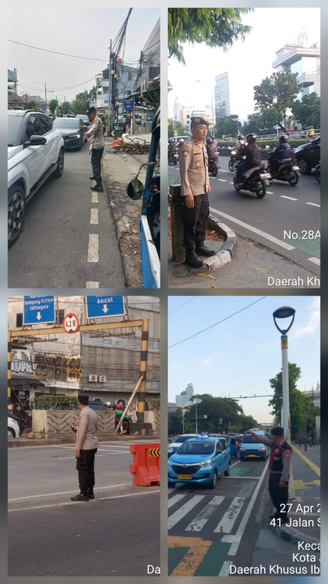 
					Polsek Senen Gelar Pengaturan Lalu Lintas Pagi, Arus Ramai Lancar dan Kondusif