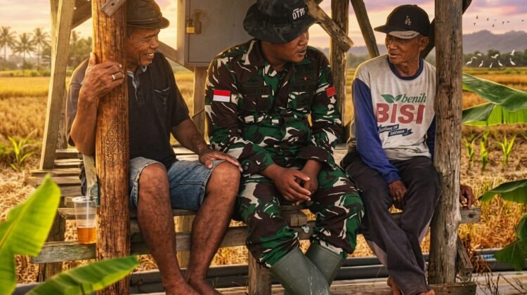 Di Tengah Terik dan Lelah, Obrolan Hangat Satgas TMMD dan Petani Warnai Sawah Desa Godo