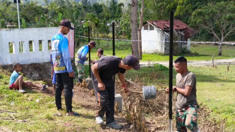 Kepedulian Satgas Pamtas Yonarhanud 2 Kostrad, Bangun dan Resmikan Pagar SDN Fatumfaun