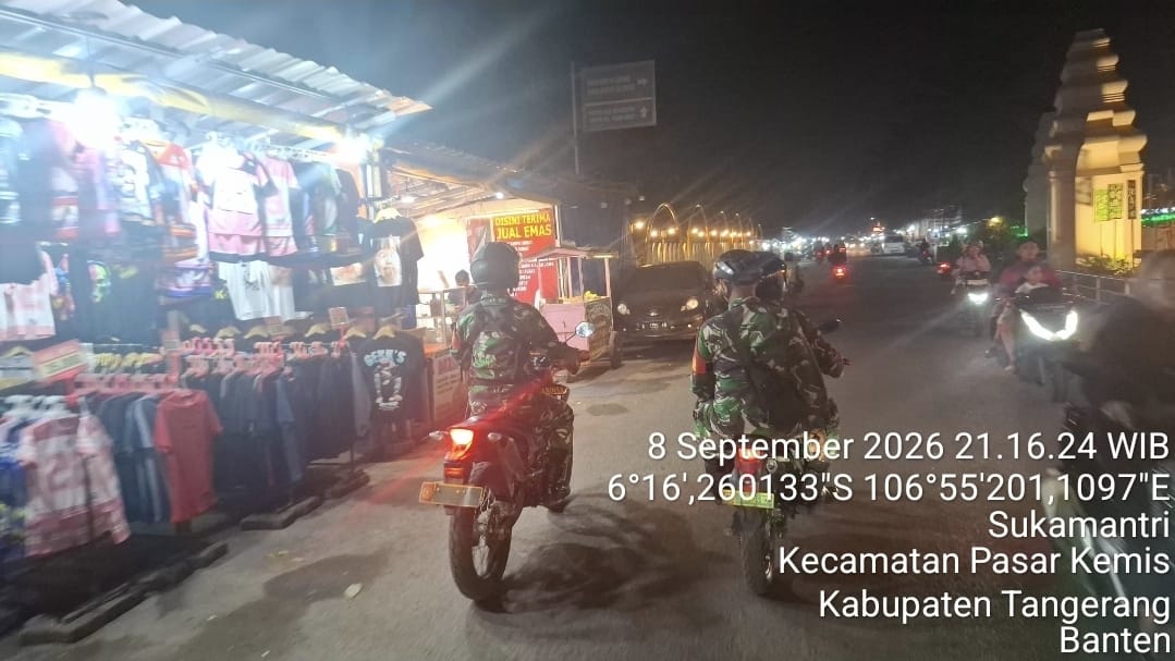 Jaga Stabilitas Keamanan Wilayah, Koramil 11/Pasar Kemis Gelar Patroli Malam