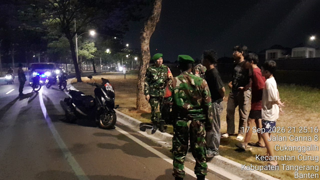 Cegah Balap Liar dan Tawuran Remaja, Koramil 02/Curug Gelar Patroli Malam