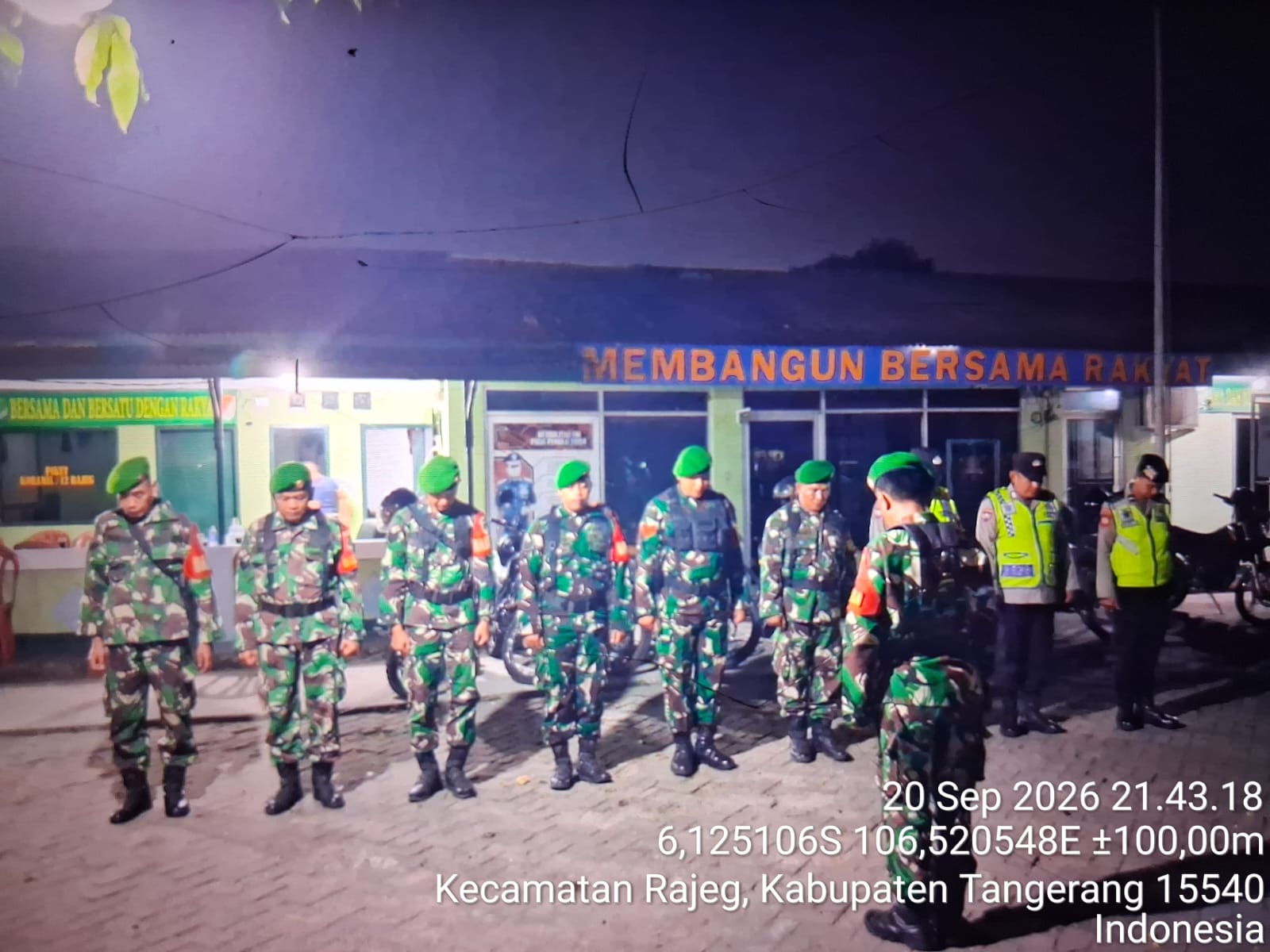 Koramil 12/Rajeg Bersama Polsek Gelar Patroli Malam, Antisipasi Daerah Rawan Begal