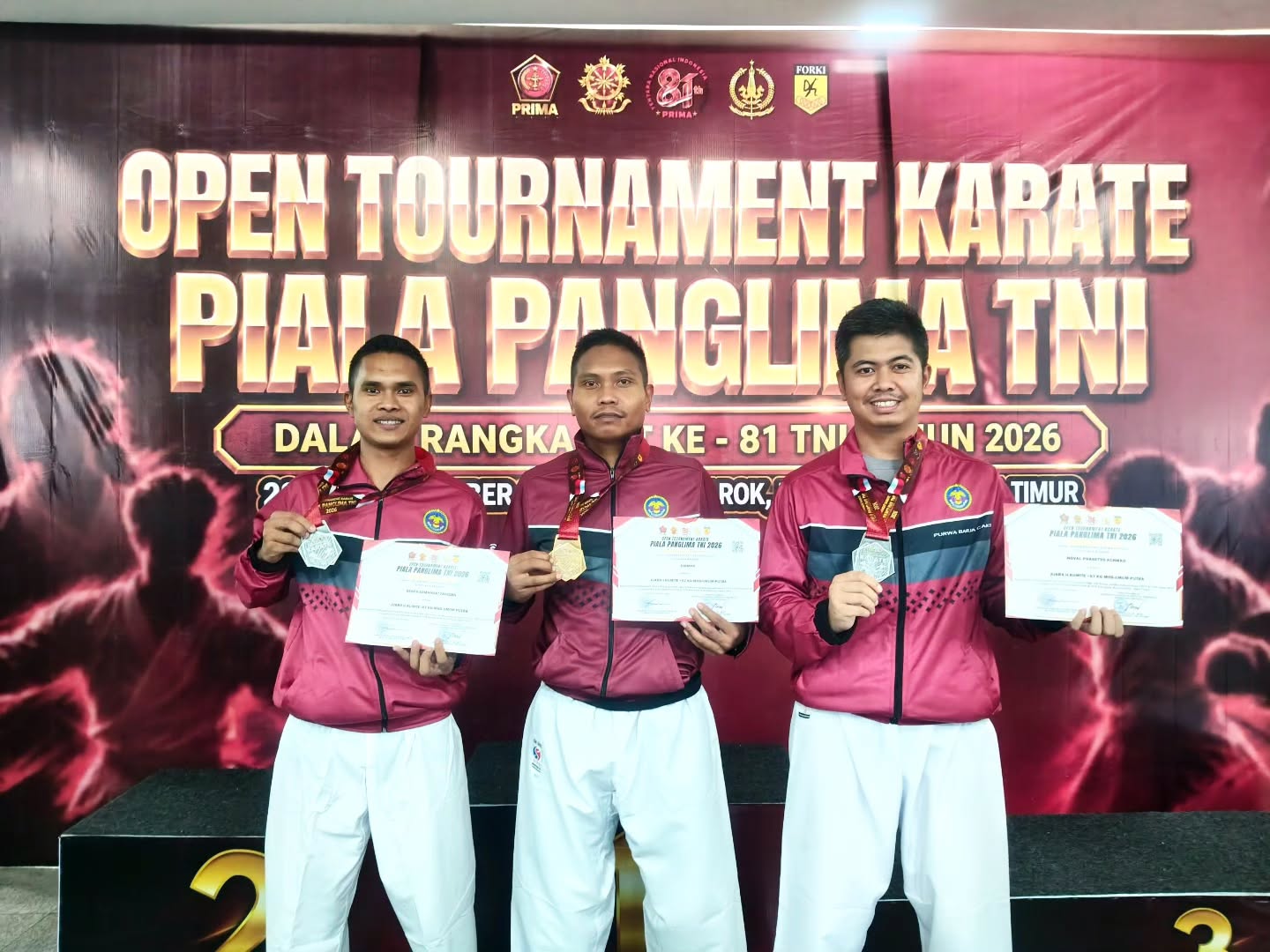 Tiga Prajurit Yonarhanud 1 Kostrad Ukir Prestasi di Open Tournament Karate Piala Panglima TNI