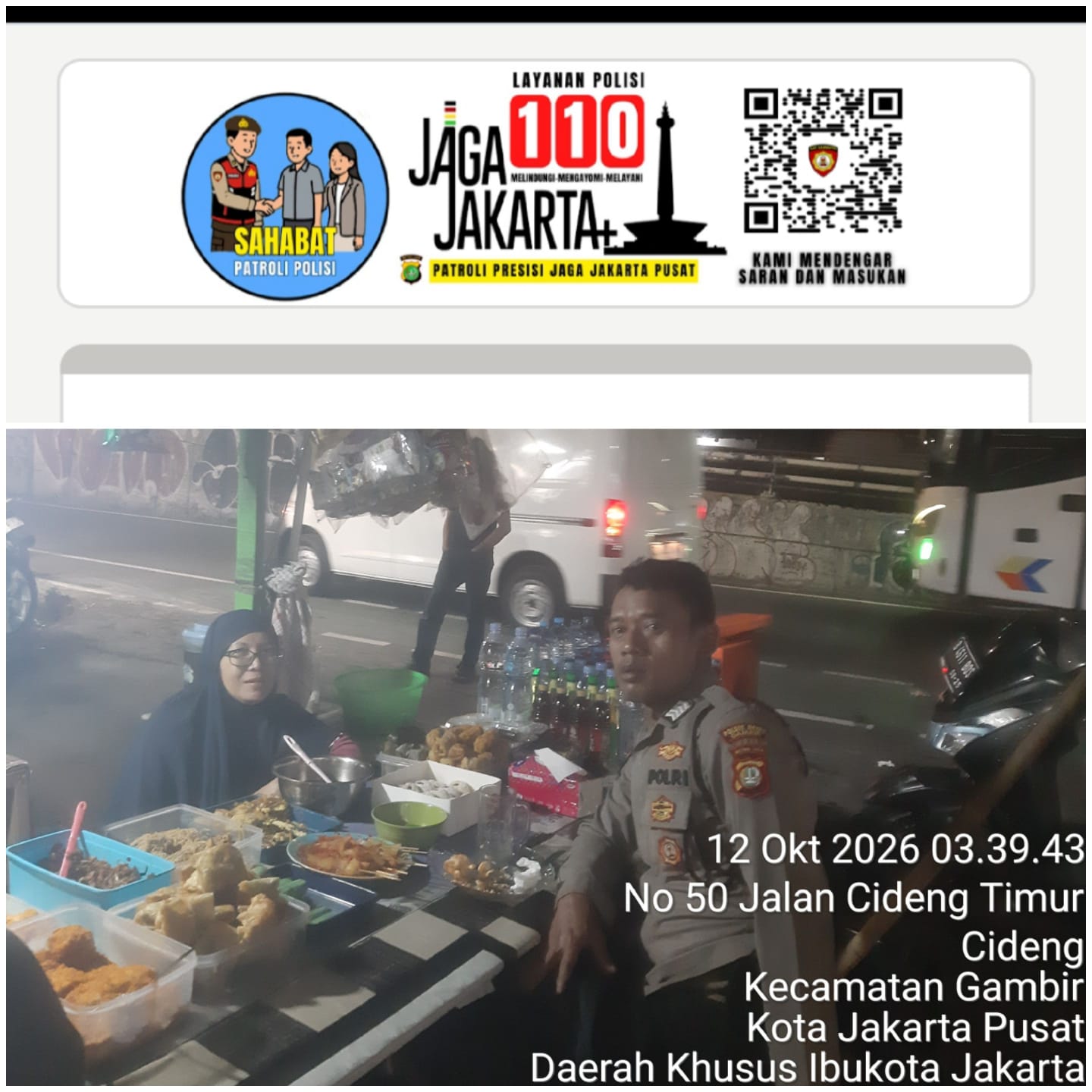 Jaga Kondusivitas Dini Hari, Polsek Metro Gambir Gelar Patroli Dialogis di Cideng Timur