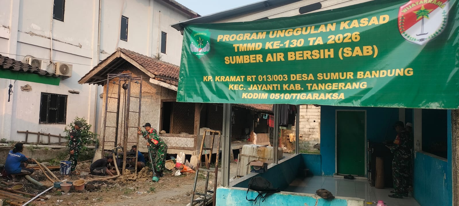 Satgas TMMD ke-130 Kodim 0510/Tigaraksa Bangun Sarana Air Bersih untuk Warga Desa Sumur Bandung
