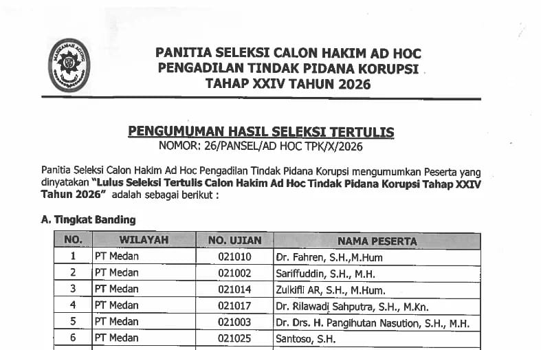 190 Peserta Lulus Ujian Tertulis Seleksi Calon Hakim Ad Hoc Tipikor Tahap XXIV