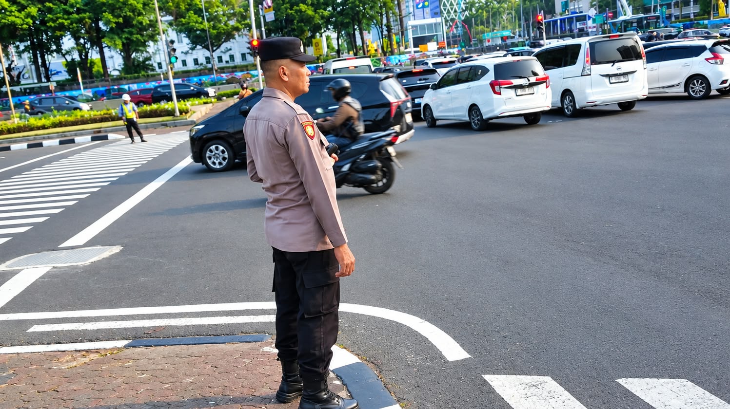Jaga Kelancaran Arus Lalu Lintas Sore Hari, Personel Polsubsektor Merdeka Barat Laksanakan Ploting di Jalan Medan Merdeka Selatan
